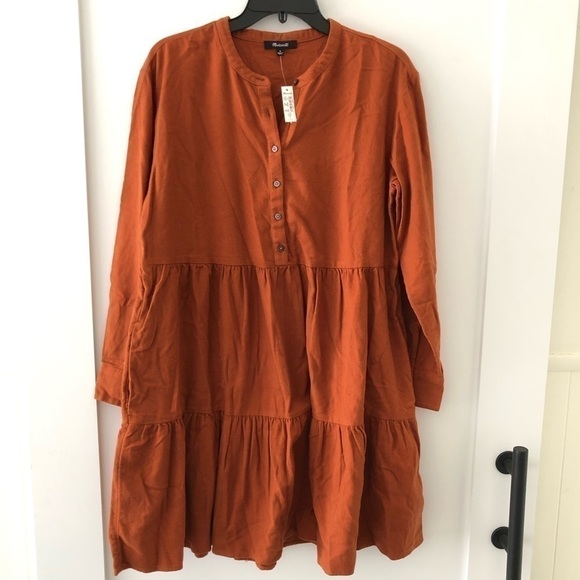 Madewell Flannel Fall Brown Nutmeg Rust Mini Dress M - Picture 2 of 12